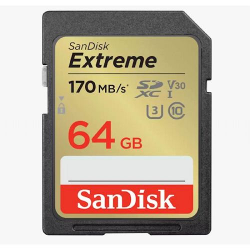 SDXC SANDISK 64GB EXTREME, 170/80 MB/s, UHS-1, C10, U3, V30 SDSDXV2-064G-GNCIN