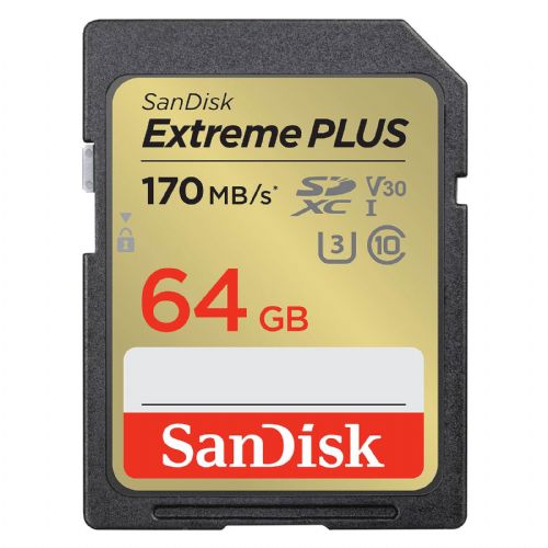 SDXC SANDISK 64GB EXTREME PLUS, 170/80MB/s, UHS-I, C10, U3, V30 SDSDXW2-064G-GNCIN