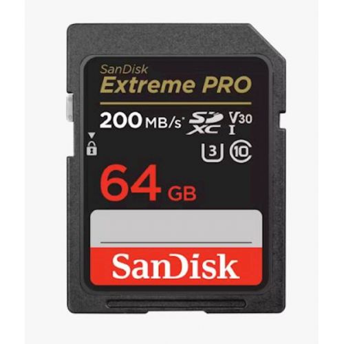 SDXC SANDISK 64GB EXTREME PRO, 200/90MB/s, UHS-I, C10, U3, V30 SDSDXXU-064G-GN4IN