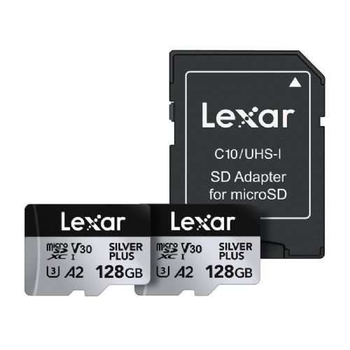 Komplet dveh pomnilniških kartic Lexar High-Performance Silver Plus microSDXC 2x128GB + adapter