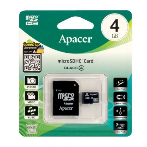 Pomnilniška kartica Apacer microSD HC 4GB Class 4 + SD adapter 2
