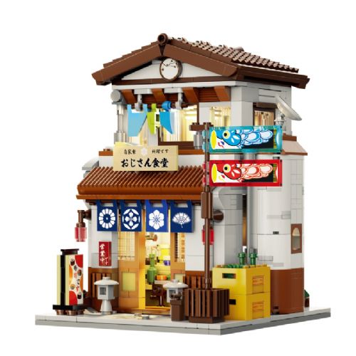 Kocke CaDA bricks C66014W dvonadstropna japonska kantina, modularna zasnova, realistični detajli, USB LED osvetlitev, 861 kosov