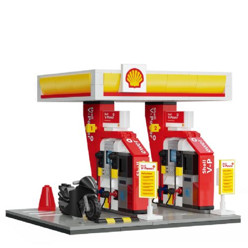 Mini bencinska črpalka CaDa Shell, model C66028W, 305 kosov, licenciran model, gibljiva cev, priložen motor