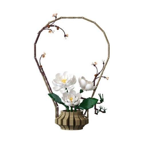 Cvetlični model iz kock CaDA C59026W Oriental Floral Art Winter, 990 kosov, dekorativni zimski cvetlični aranžma, za starost 8+ let