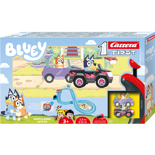 Dirkališče Carrera FIRST Bluey & ; Bingo - Gremo, za 2 voznika, od 3. let, 2.9 m dolga proga