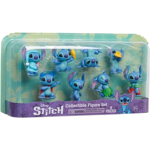 Figurica Just Play Disney Stitch zbirateljska škatla, 8 figuric, presenečenja, raznolike pozicije, za oboževalce Disney