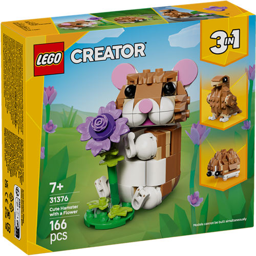 Kocke Lego Creator 3 v 1: Prikupen hrček z rožo, 166 kos, od 7. let