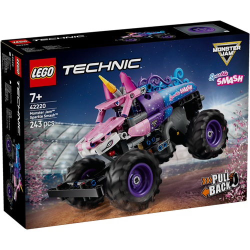 Kocke Lego Technic Monster Jam Sparkle Smash  z motorjem na izvlečenje, 243 kock, od 7. let 42220