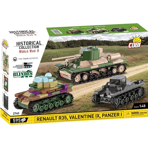 Konstrukcijska igrača Cobi Renault R35 - Valentine IX - Panzer I (merilo 1:48), 595 kos, od 8. let