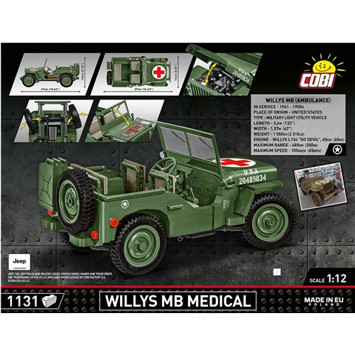 Konstrukcijska igrača Cobi Willys MB, medicinsko terensko vozilo, od 10. let, plastika