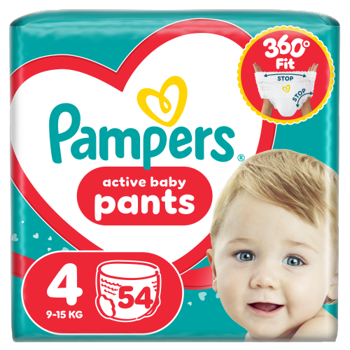 Hlačne plenice Pampers Active Baby Pants, št. 4, (9-15kg), 54 kosov