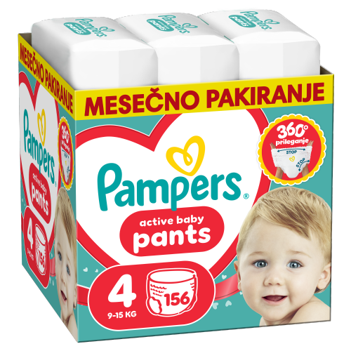 Otroške plenice Pampers Pants S4, 156 kosov, hlačne plenice, za dojenčke 9–15 kg, enostavna menjava