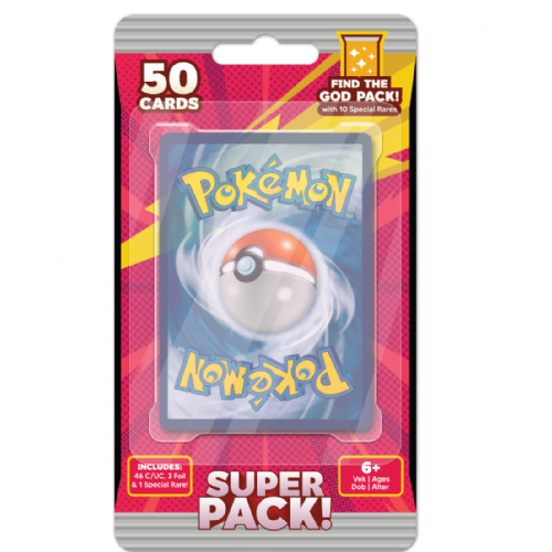 Pokémon karte Pokemon TCG Super Pack 50 kosov, 46 Common/Uncommon, 3 Foilane, 1 Special Rare
