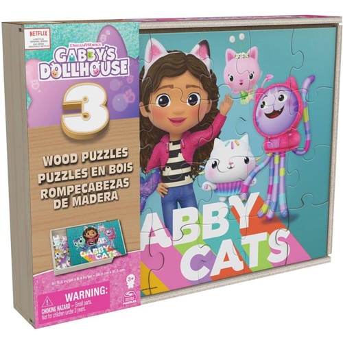 Puzzle Spinmaster Gabby's Dollhouse 3 x 24 kosov, les, za otroke od 36 mesecev, velikost 28,4 x 21,3 cm