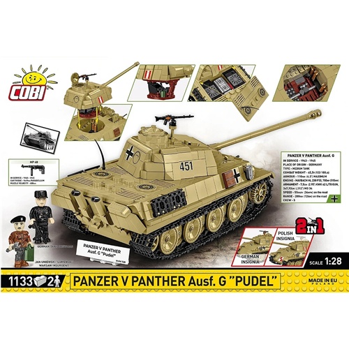 Tank Cobi Panzer V Panther Ausf. G "Pudel" (merilo 1:28), 1133 kos, od 8. let