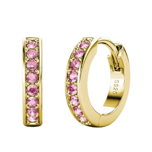 Obročasti uhani z 16 rožnatimi Swarovski kristali