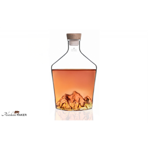 Steklenica za žganje Alaskan Maker AMTOPO-CS-E, 1 L, borosilikatno steklo, topografija Everest, zamašek les/pluta
