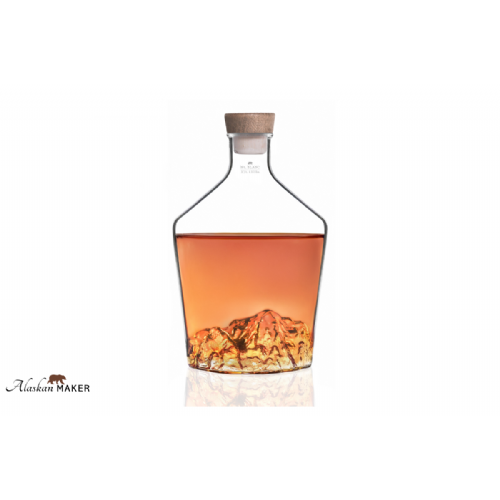Steklenica za žganje Alaskan Maker AMTOPO-CS-B, 1 L, borosilikatno steklo, topografija Mont Blanc, zamašek les/pluta