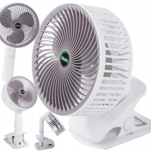 Ventilator Verk Brezžični USB s sponko, 3 hitrosti, polnilna baterija, bel, premer 16,5 cm