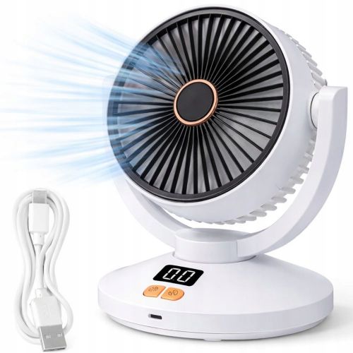 Brezžični LCD aku. ventilator samodejno nihanje USB 22cm bel