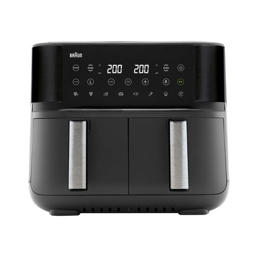 Cvrtnik na zrak Braun TwinCook 3 črn (mat), 2x4 l košari, 2850 W, LCD zaslon, 8 programov