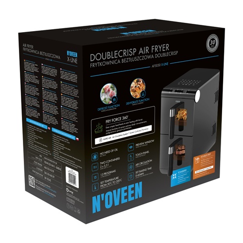 Cvrtnik Noveen AF5050 DoubleCrisp X-LINE, 11 l, 1700 W, beztolsten, digitalni termostat, Fry Force 360°