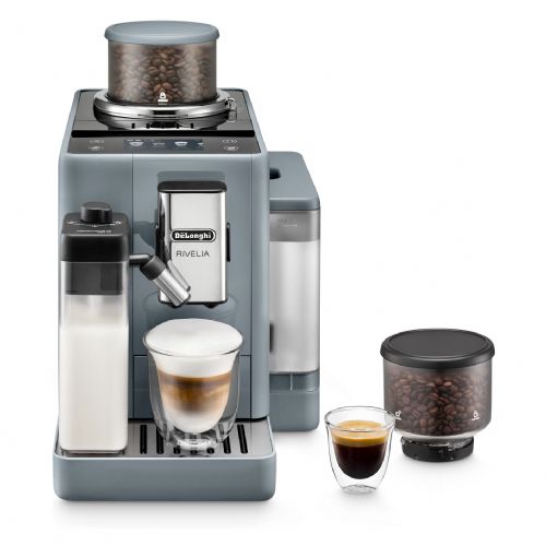 Kavni aparat DeLonghi Rivelia EXAM 440.55G, 19 barov, vgrajen mlinček, penilnik mleka, TFT zaslon, siva