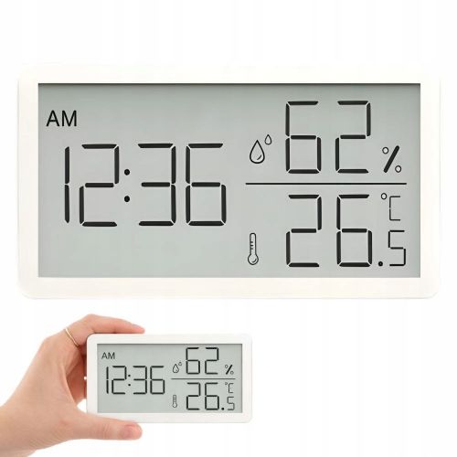 Digitalni LCD termometer higrometer ura 10cm bel