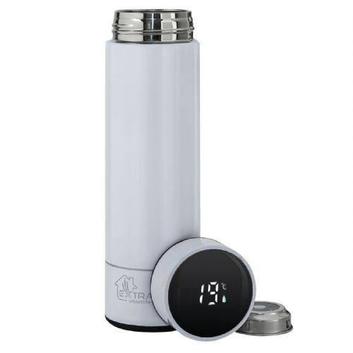 Pametna termovka Extralink Smart Travel Mug z LED zaslonom, bela