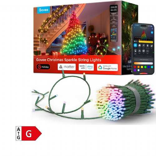 Božična svetlobna veriga Govee Christmas Sparkle String Lights H6871, 20 m, RGBWIC, 250 LED, pametni nadzor