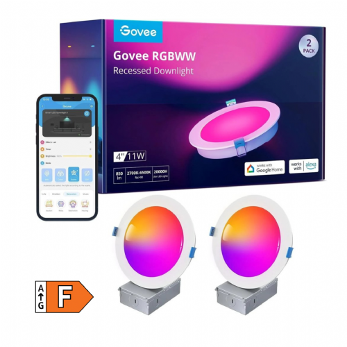 Pametne vgradne LED stropne luči Govee RGBWW Recessed Downlight, 2-pak, RGB + bela svetloba, Wi-Fi in Bluetooth, glasovno upravljanje