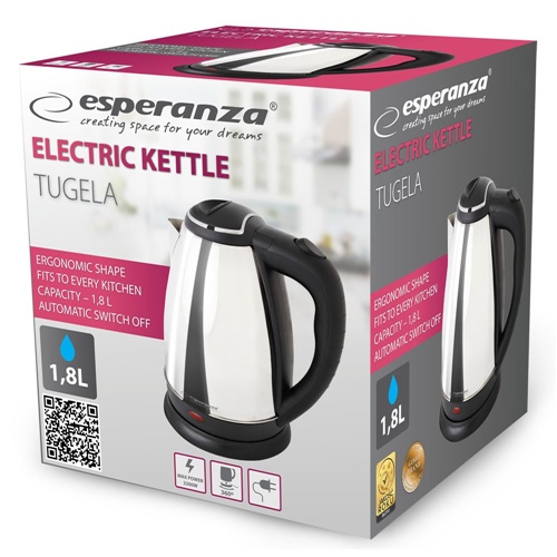 Grelnik vode Esperanza EKK104S, 1.8 L, 2200 W, srebrna/črna