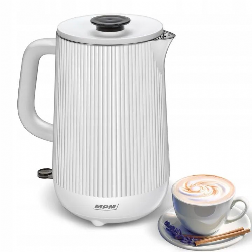 Grelnik vode MPM MCZ-115, 1,5 L, 1800 W, dvojne stene, nerjaveče jeklo, bele barve