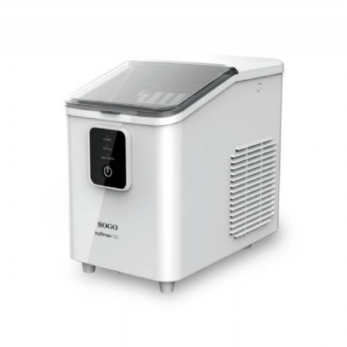 Ledomat Sogo MHE-SS-12045, 12 kg/dan, 8 kock/7–15 min, 1,8 L rezervoar, samodejno čiščenje, indikatorji, vedro in zajemalka, bel