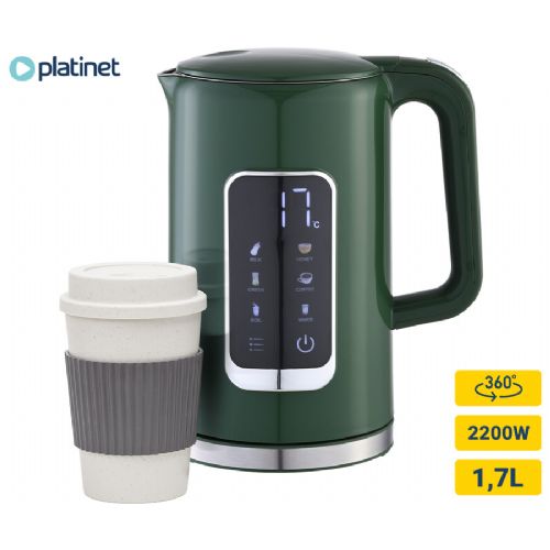 PLATINET PEKR723 grelnik vode, 1.7L, 2200W, digitalni zaslon, 5 stopenj, funkcija Keep Warm, varnostne zaščite, samodejni izklop, 360° podstavek, +GRATIS skodelica, zelen