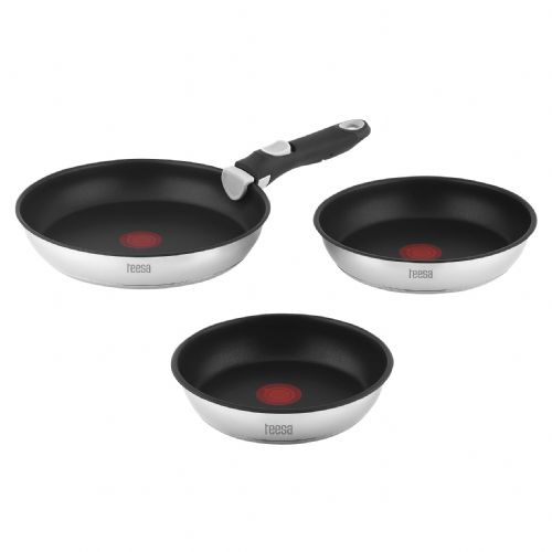 Set zložljivih inox ponev s snemljivim ročajem Tessa, 3 kosi
