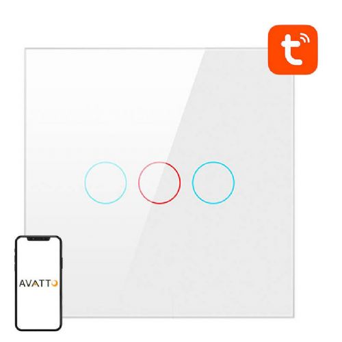 Pametno stikalo za luči ZigBee Avatto LZTS02-EU-W3 3 Way No Neutral TUYA (belo)