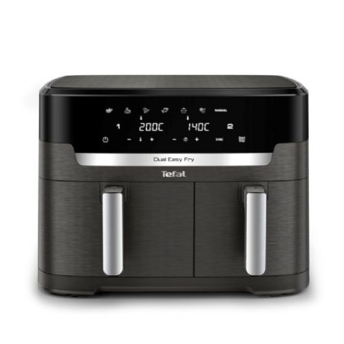 Cvrtnik na vroč zrak Tefal Dual Easy Fry & Grill EY942HE0, 11 l, 2700 W, dvojni predal, črne in inox barve
