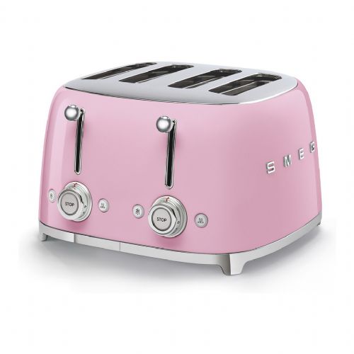 Kuhinjski žar, opekač in toaster Smeg TSF03PKEU nerjaveče jeklo, 4 reže, nastavljiva zapečenost, retro dizajn, roza