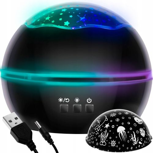 USB LED RGB projektor nočna lučka - menjava projekcij črna