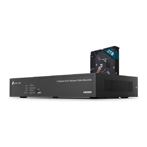 Snemalnik TP-Link VIGI NVR1004H-4P 4-kanalni PoE, 2TB trdi disk, 4K ločljivost, HDMI izhod, podpora H.265+