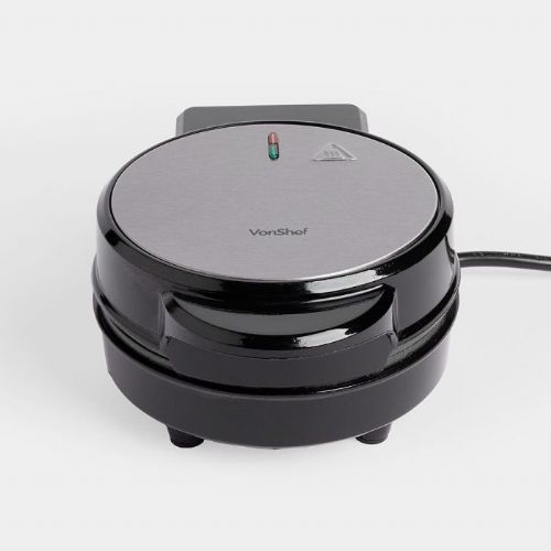 Mini aparat za vaflje VonShef, 600 W, neoprijemljive plošče, črna/srebrna