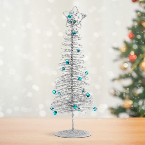 Božična kovinska jelka - 28 cm - bleščeče srebrna