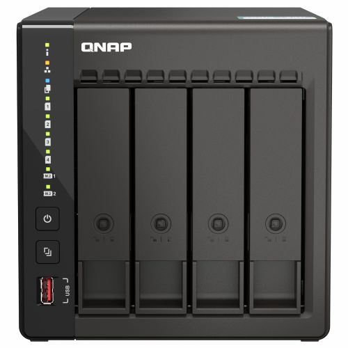NAS sistem Qnap TS-453E-8G Intel Celeron 2,6 GHz, 8 GB RAM, 4 ležišča, 2x 2,5 GbE, 2x HDMI