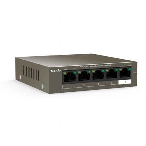 Mrežno stikalo Tenda TEG1105P-4-63W, Giga, 5 x RJ45, 4 x PoE, mini, kovinsko ohišje