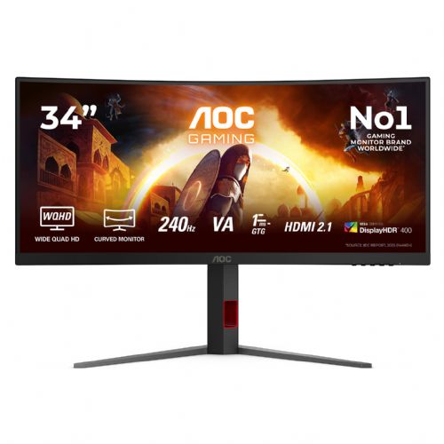 Monitor AOC CU34G4Z 86,36 cm (34''), 3440x1440 (WQHD), VA, 450cd/m2, 1 ms 2 x HDMI DP USB črna/rdeča