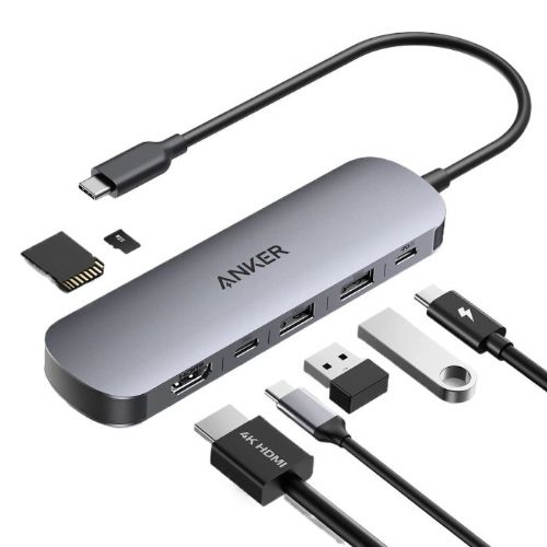 USB hub Anker Nano 7v1, USB-C in 2× USB-A, HDMI 4K, hitrost 5 Gb/s, polnjenje 100 W