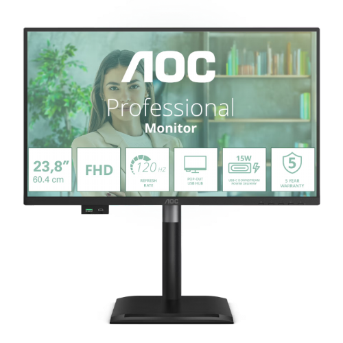 Monitor AOC 24P4U 60,45 cm (23,8") IPS FHD, 120 Hz, nastavljiva višina, zaščita pred modro svetlobo, USB-C