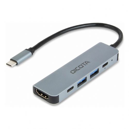 D Dicota USB-C 5-v-1 video hub 4K PD 100W srebrne barve