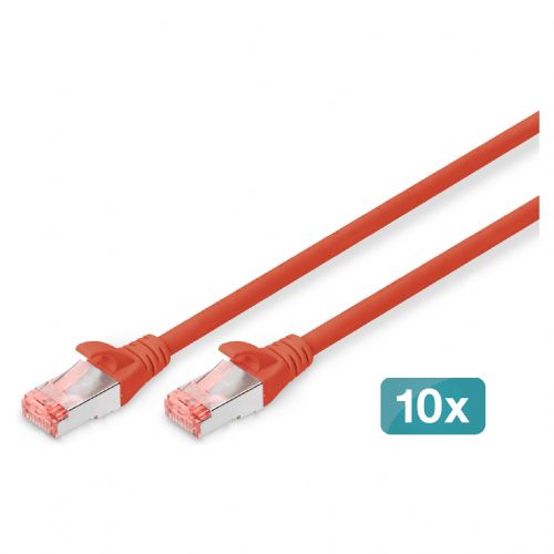 DIGITUS CAT 6 S/FTP patch kabel, 10 kosov, 0,25 m, rdeč